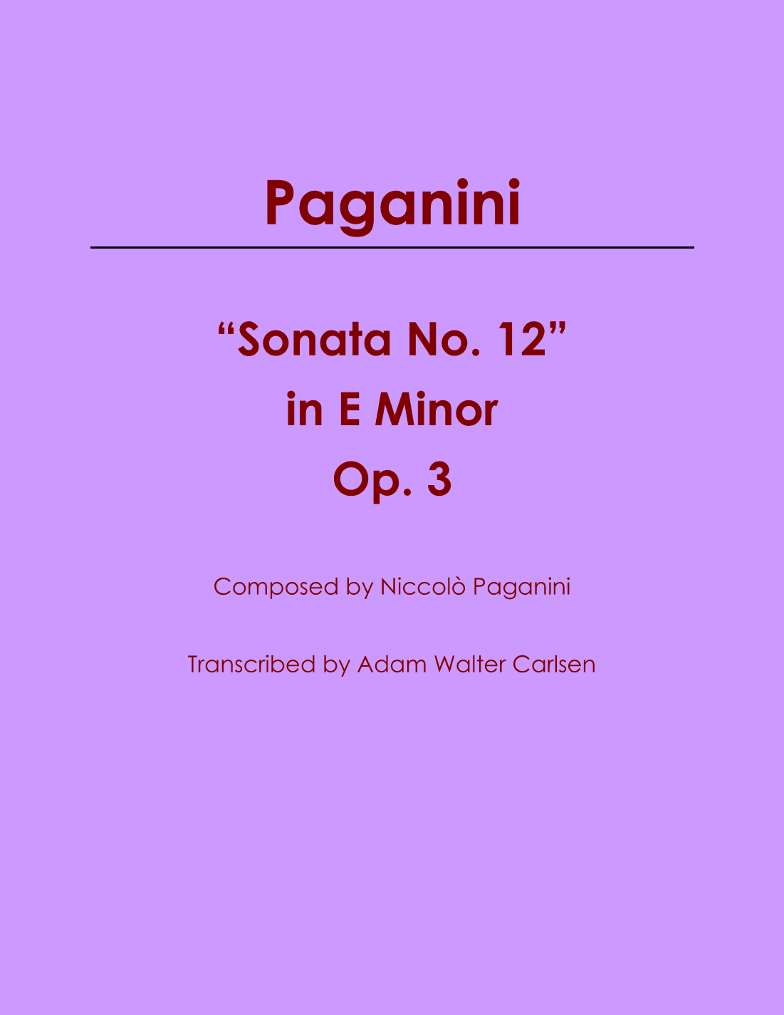 Sonata No. 12 in E Minor Op. 3 (arr. Adam Walter Carlsen)
