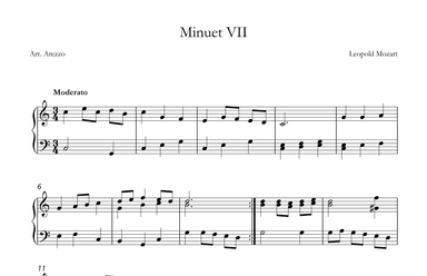 leopold mozart notebook for wolfgang minuet vii piano sheet music (arr. Arezzo Music)