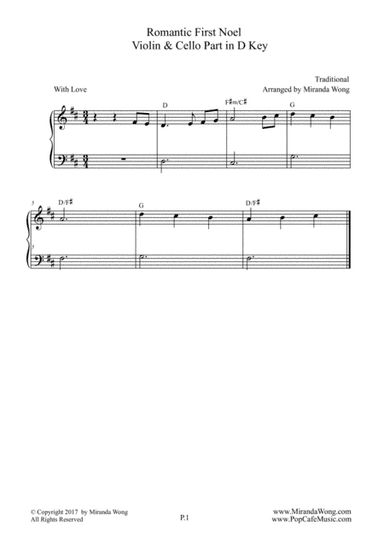 Romantic First Noel - Violin, Piano and Cello in D Key (With Chords) (arr. Miranda Wong)