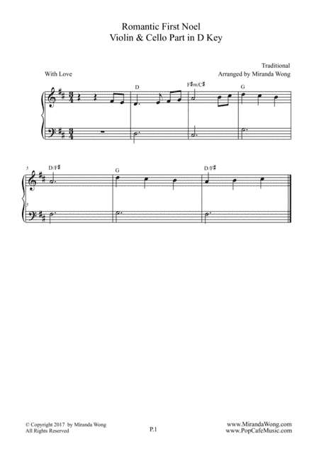Romantic First Noel - Violin, Piano and Cello in D Key (With Chords) (arr. Miranda Wong)