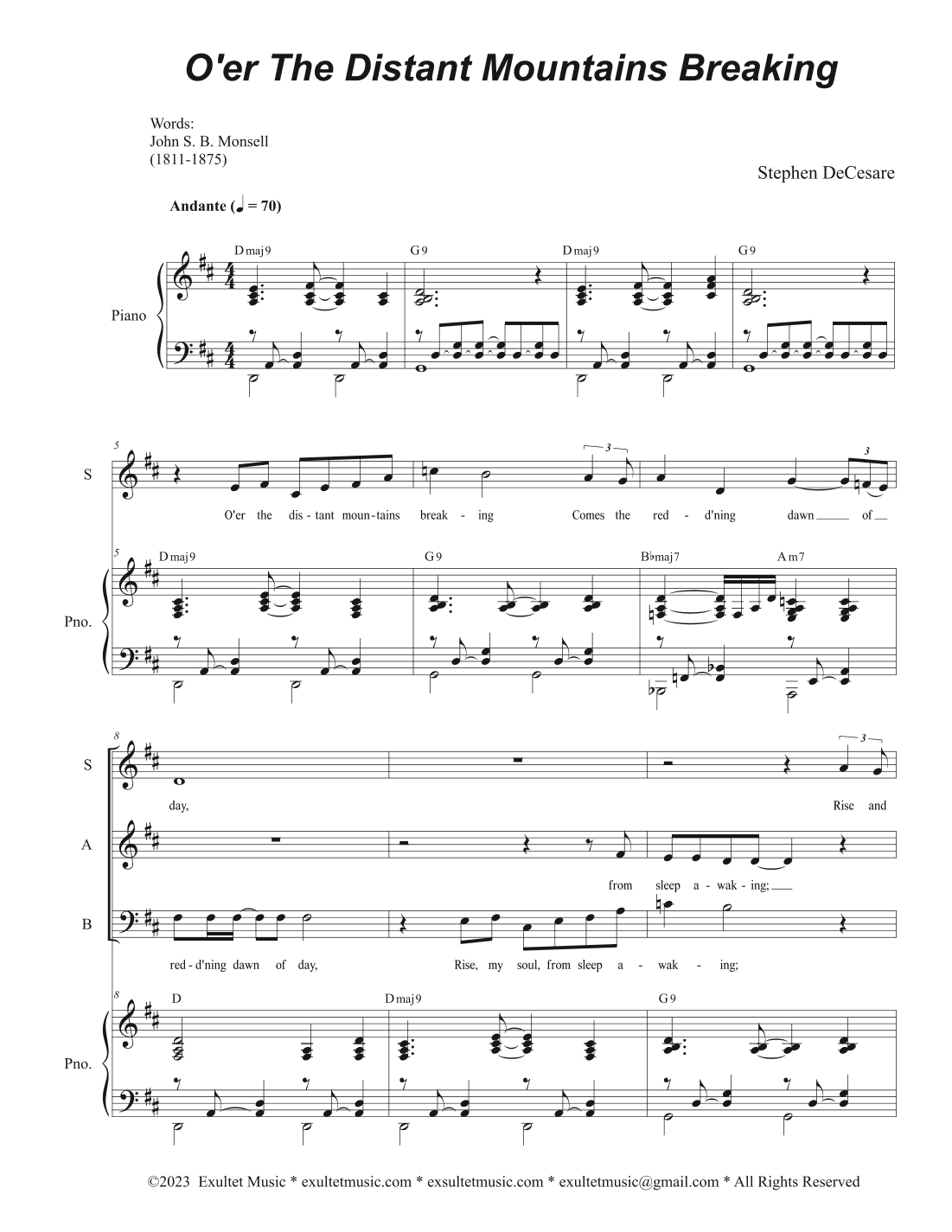 O'er The Distant Mountains Breaking (SAB)