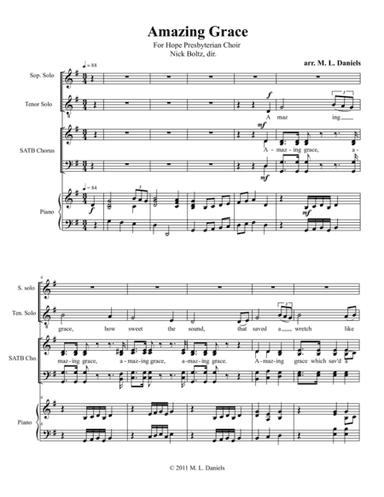 Amazing Grace (for SATB, piano, and solo tenor and soprano) (arr. M. L. Daniels)