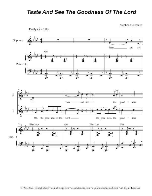 Taste And See The Goodness Of The Lord (Duet for Soprano and Tenor solo)