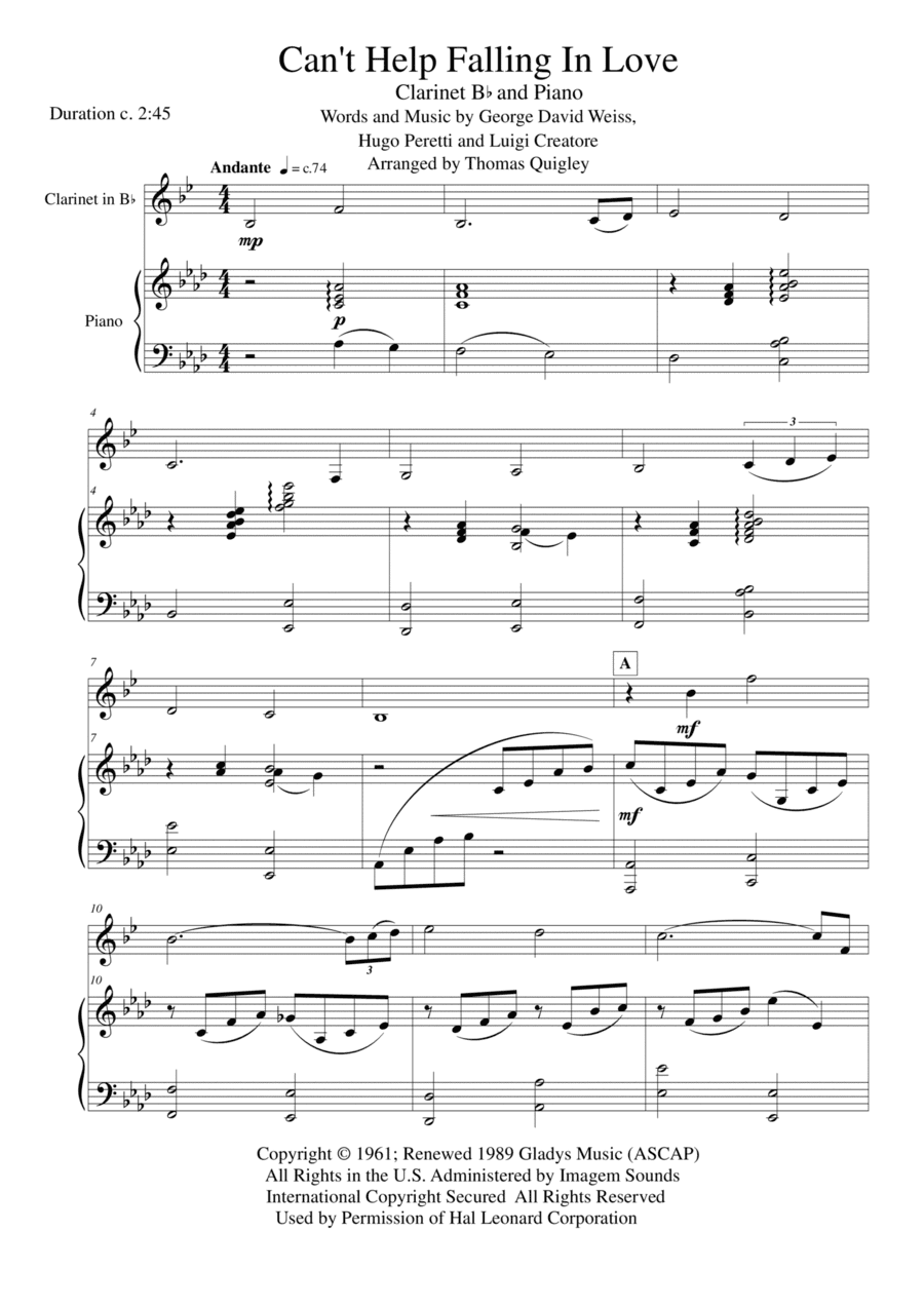Can't Help Falling In Love (arr. Thomas Quigley)
