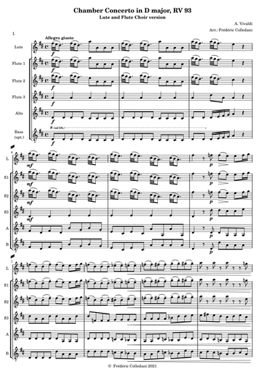 Vivaldi - guitar concerto in D RV 93 for lute or guitar and flute choir (arr. Frederic Colledani)