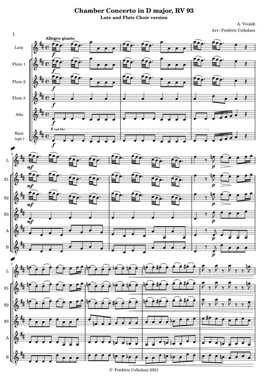 Vivaldi - guitar concerto in D RV 93 for lute or guitar and flute choir (arr. Frederic Colledani)