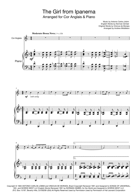 The Girl From Ipanema (Garota De Ipanema) (arr. Andrew Middleton)