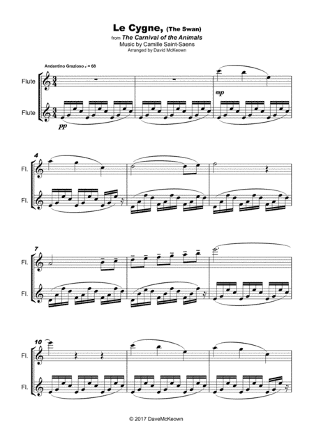 The Swan, (Le Cygne), by Saint-Saens, Duet for Flute (arr. David McKeown)