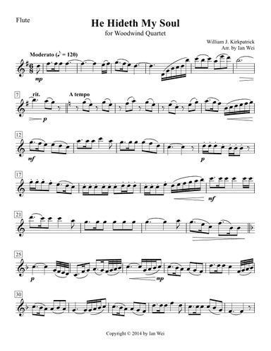 He Hideth My Soul for Woodwind Quartet (arr. Ian Wei)