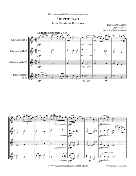 Intermezzo from Cavalleria Rusticana - Clarinet Quartet (arr. Anne L Christopherson GRSM ARCM)