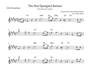 The Star Spangled Banner (USA National Anthem) for Alto Saxophone Solo with Chords (A Major) (arr. Fabio Britto)