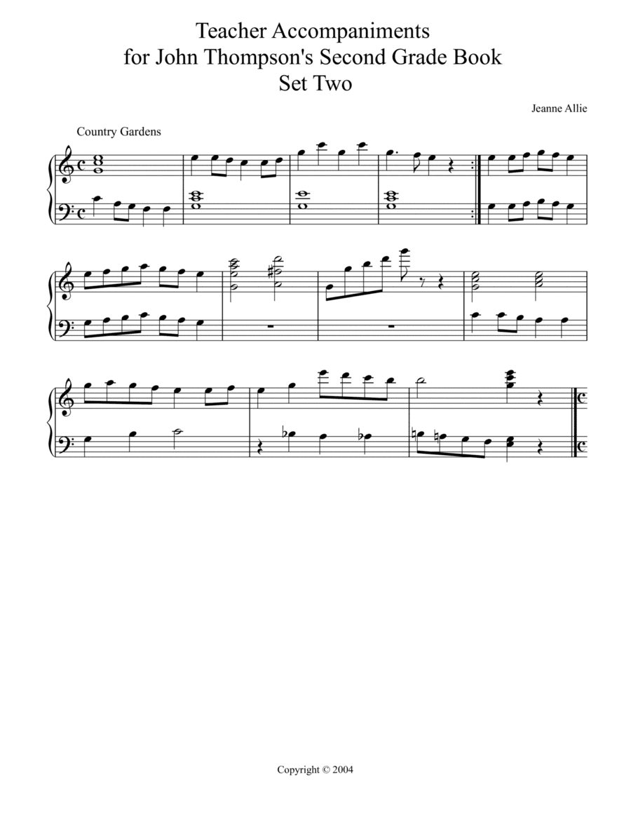 Teacher Accompaniments for John Thompson's Second Grade book, Set 2