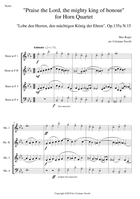 "Praise the Lord, the mighty king of honour" for Horn Quartet (arr. Cristiano Vecchi)