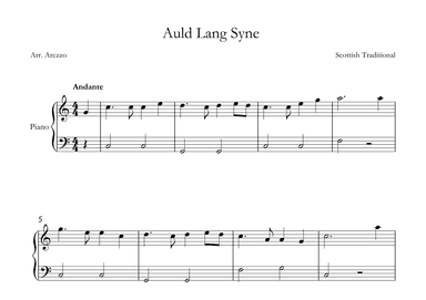 auld lang syne easy piano sheet music for beginners c major - one note bass (arr. Arezzo Music)