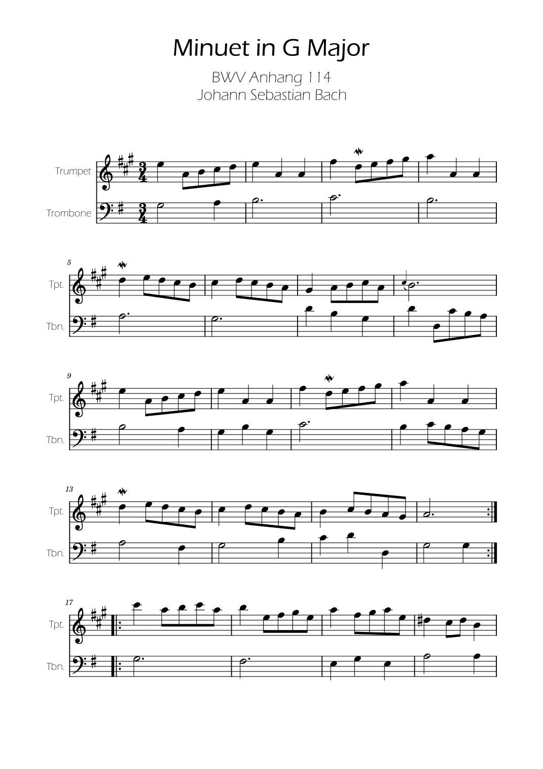 Minuet in G major BWV Anh. 114 - Bach - Trumpet and Trombone (arr. Ygor Nunes)