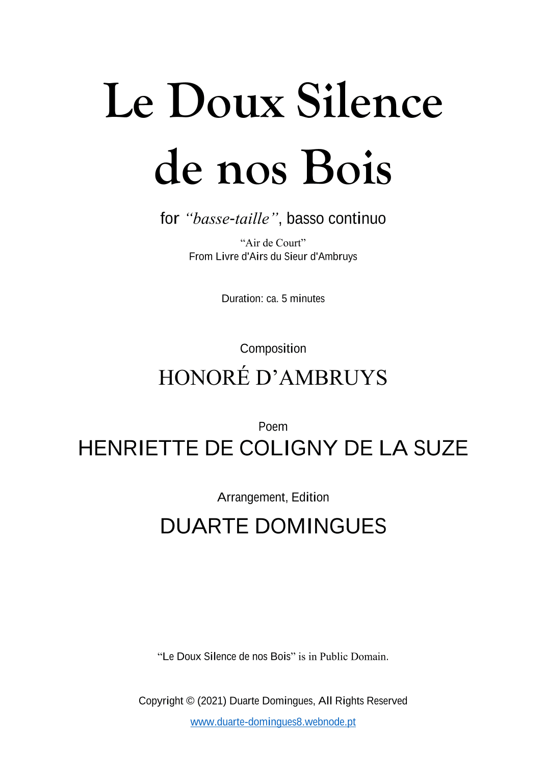 Le Doux Silence de nos Bois (arr. Duarte Domingues)