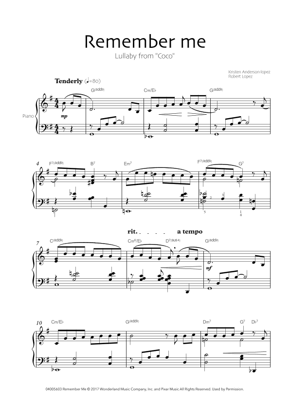 Remember Me (lullaby) (arr. Robin Hood Editions)