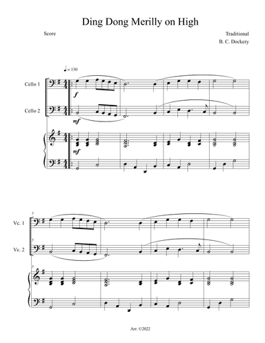 Ding Dong Merrily on High (Cello Duet with Piano Accompaniment) (arr. B. C. Dockery)