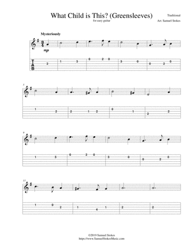 What Child is This? (Greensleeves) - for easy guitar with TAB (arr. Samuel Stokes)