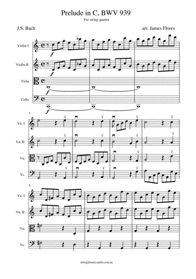 Prelude in C, BWV 939 for String quartet (arr. James Flores)