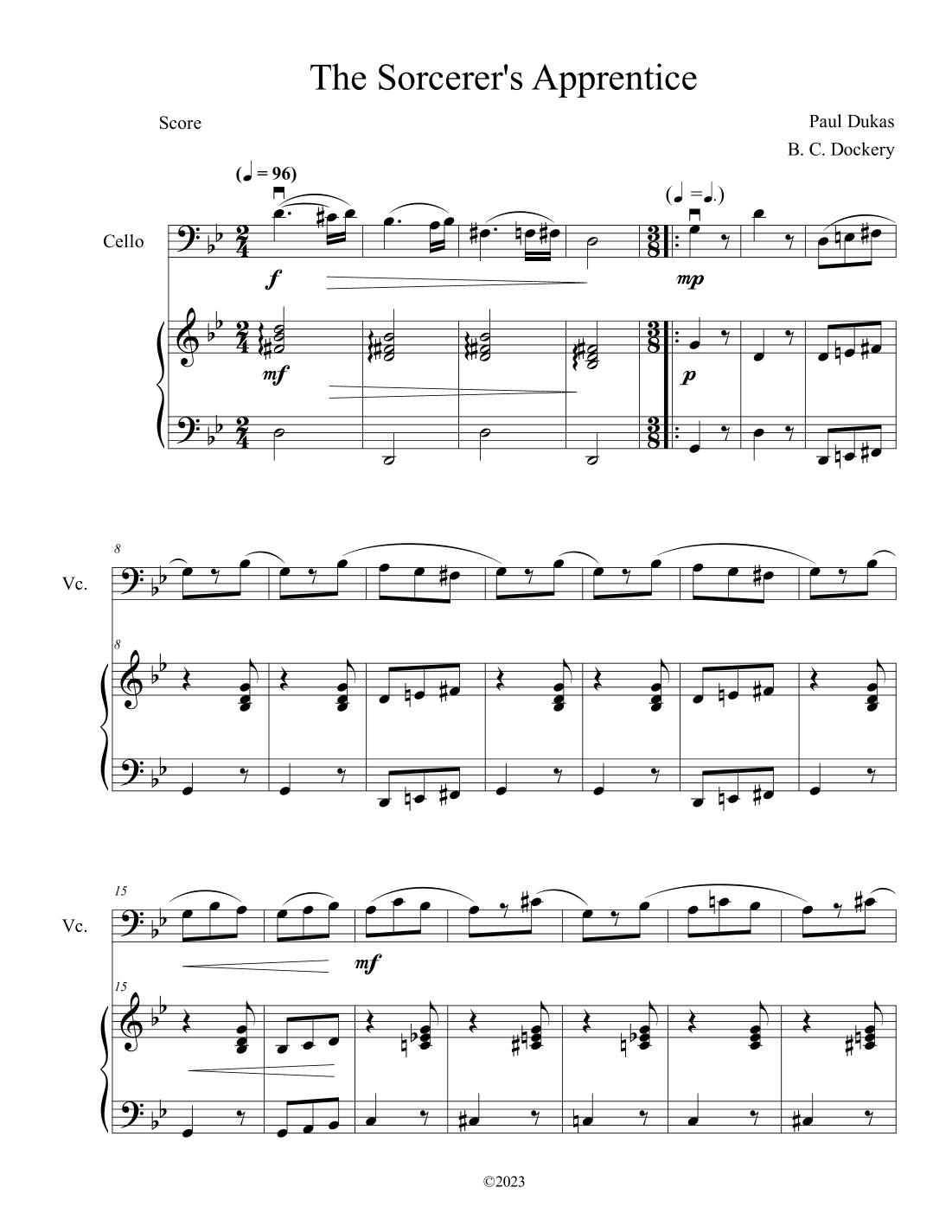 The Sorcerer's Apprentice (Cello Solo with Piano Accompaniment) (arr. B. C. Dockery)