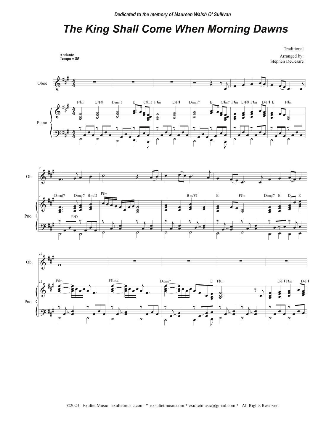 The King Shall Come When Morning Dawns (Oboe solo and Piano) (arr. Stephen DeCesare)