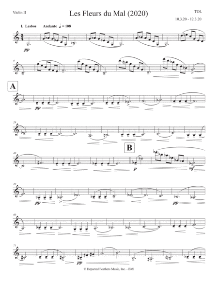 Les Fleurs du Mal (2020) for soprano and string quartet, violin 2 part