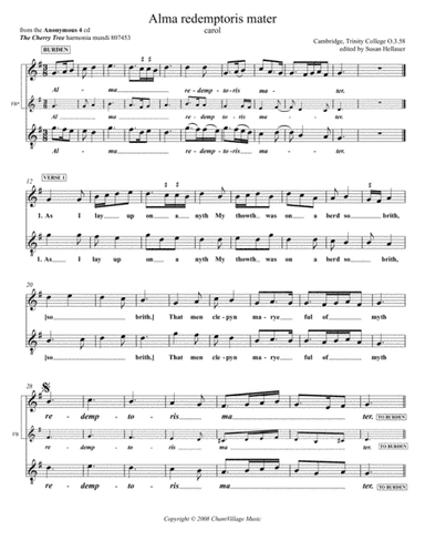Carol: Alma redemptoris mater, from Anonymous 4: "The Cherry Tree" - Score Only (arr. Susan Hellauer)