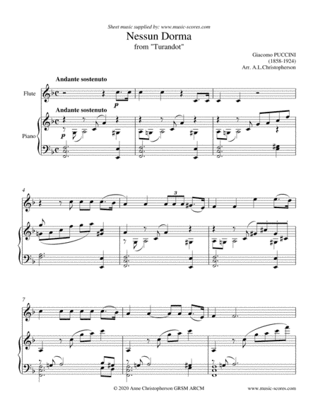 Nessun Dorma - Flute and Piano (arr. Anne Christopherson GRSM ARCM)