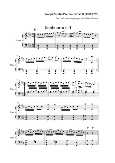 Royer, Pancrace (1703-1755) : Tambourins 1 & 2 pour clavier (arr. Cumant Micheline)