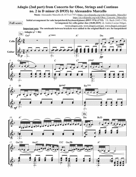 Marcello (Alessandro) - Adagio (2nd part) from Concerto for Oboe, Strings and Continuo no. 2 in D mi (arr. Andrei-Lucian Dragoi)