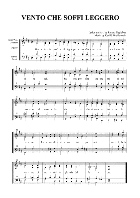 VENTO CHE SOFFI LEGGERO - K.E. Breidenstein - Tagliabue - For SATB Choir and organ (arr. Renato Tagliabue)