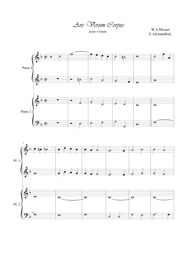 Ave Verum Corpus. Piano 4 hands (arr. Ester Alessandrini)