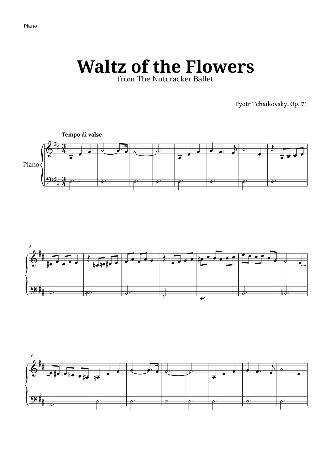 Waltz of the Flowers by Tchaikovsky for Intermediate Piano (arr. Langanho)