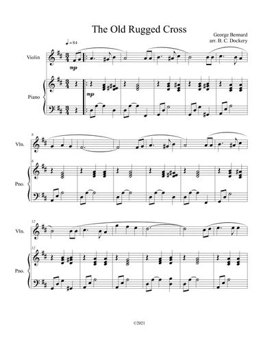 The Old Rugged Cross (violin solo) with optional piano accompaniment (arr. B. C. Dockery)