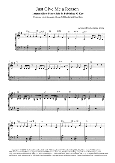 Just Give Me A Reason (arr. Miranda Wong)