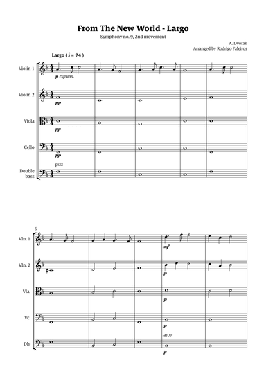 Largo (2nd movement of the Symphony no. 9 'From The New World') (arr. Rodrigo Faleiros)