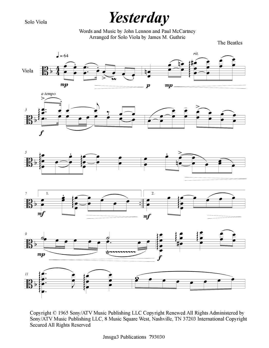 Yesterday (arr. James M. Guthrie)