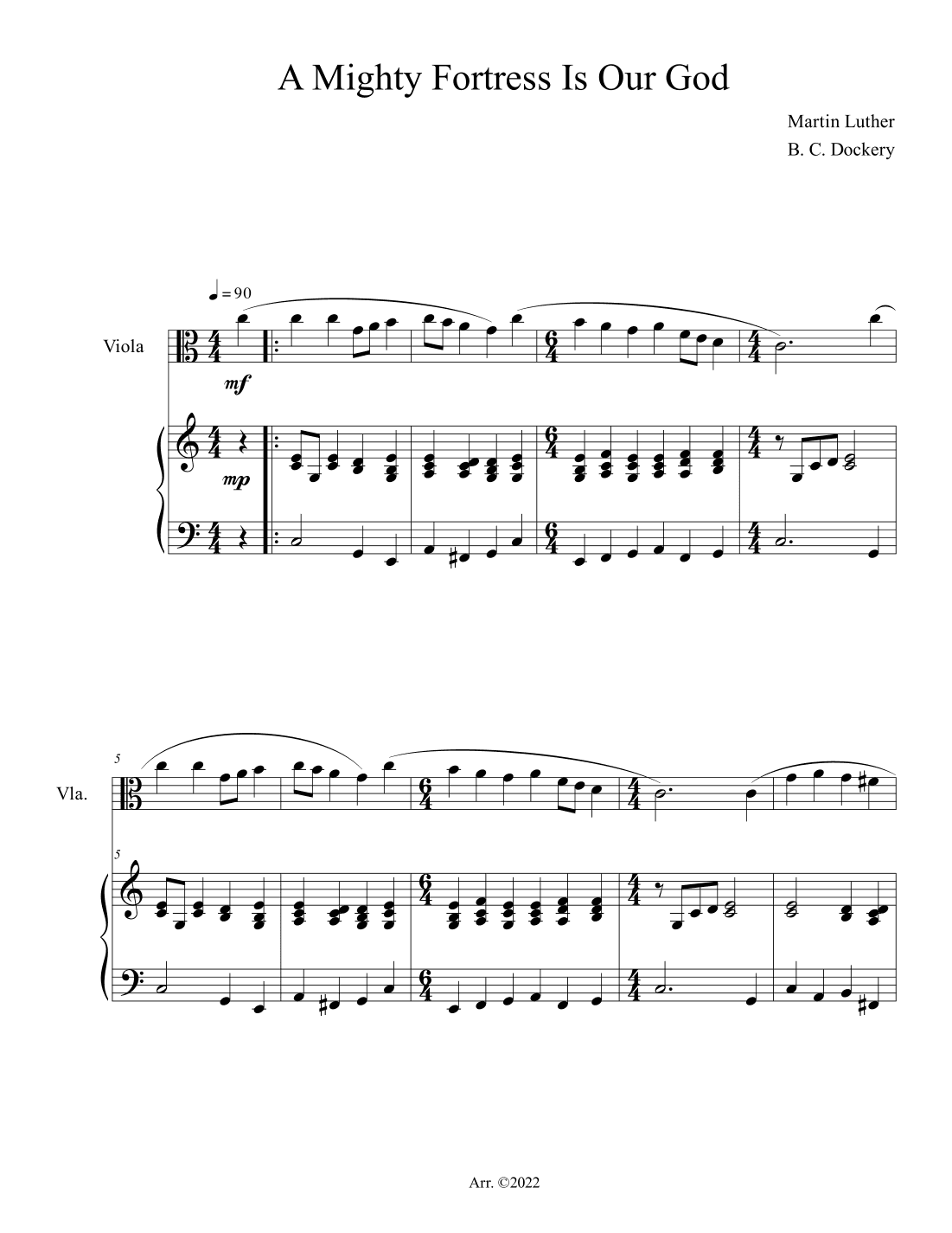 A Mighty Fortress is Our God (Viola Solo with Piano Accompaniment) (arr. B. C. Dockery)