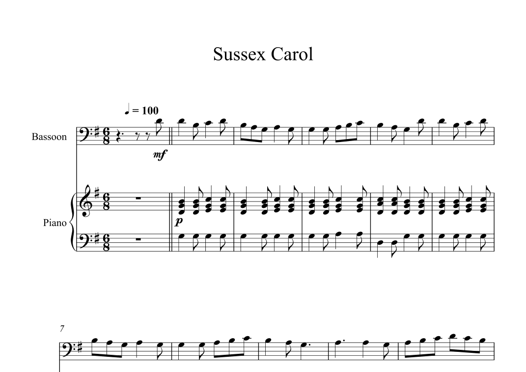 Sussex Carol (Bassoon + Piano) (arr. Digital Book Music)