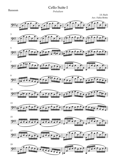 Preludium (from Cello Suite no.1 - J. S. Bach) for Bassoon Solo (arr. Fabio Britto)