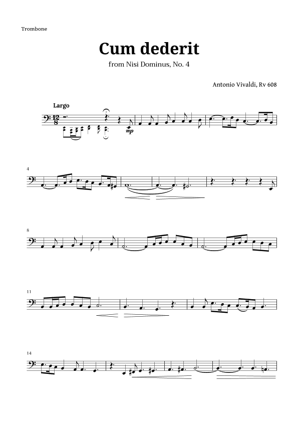 Cum dederit of Vivaldi for Trombone (arr. Langanho)