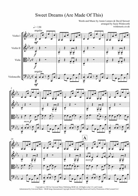Sweet Dreams (Are Made Of This) (arr. Susie Winkworth winkmusic.co.uk)