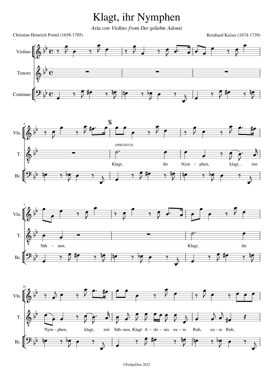 Klagt ihr Nymphen (arr. Early Music Scores)