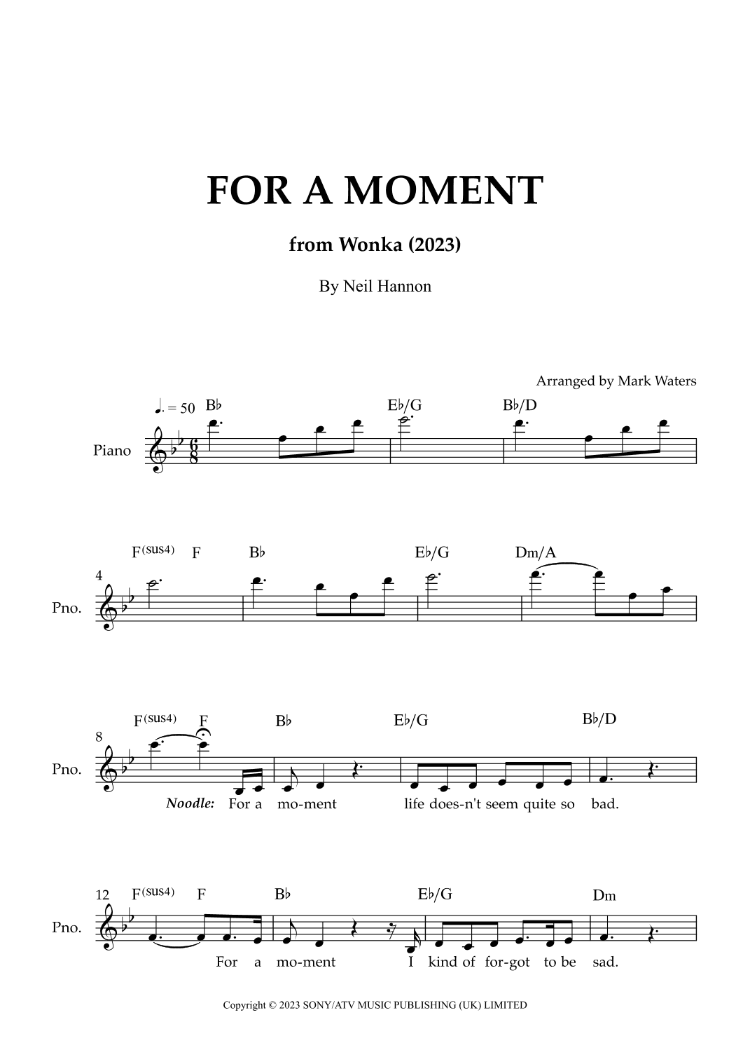 For A Moment (arr. Mark Waters)