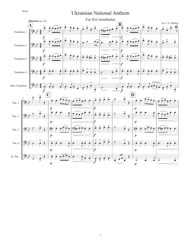 Ukrainian National Anthem (arr. C.S. Hadley)