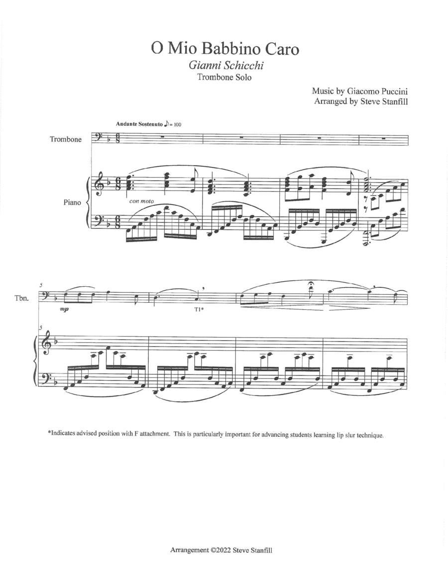 O Mio Babbino Caro--Trombone Solo with Piano Accompaniment (arr. Steve Stanfill)