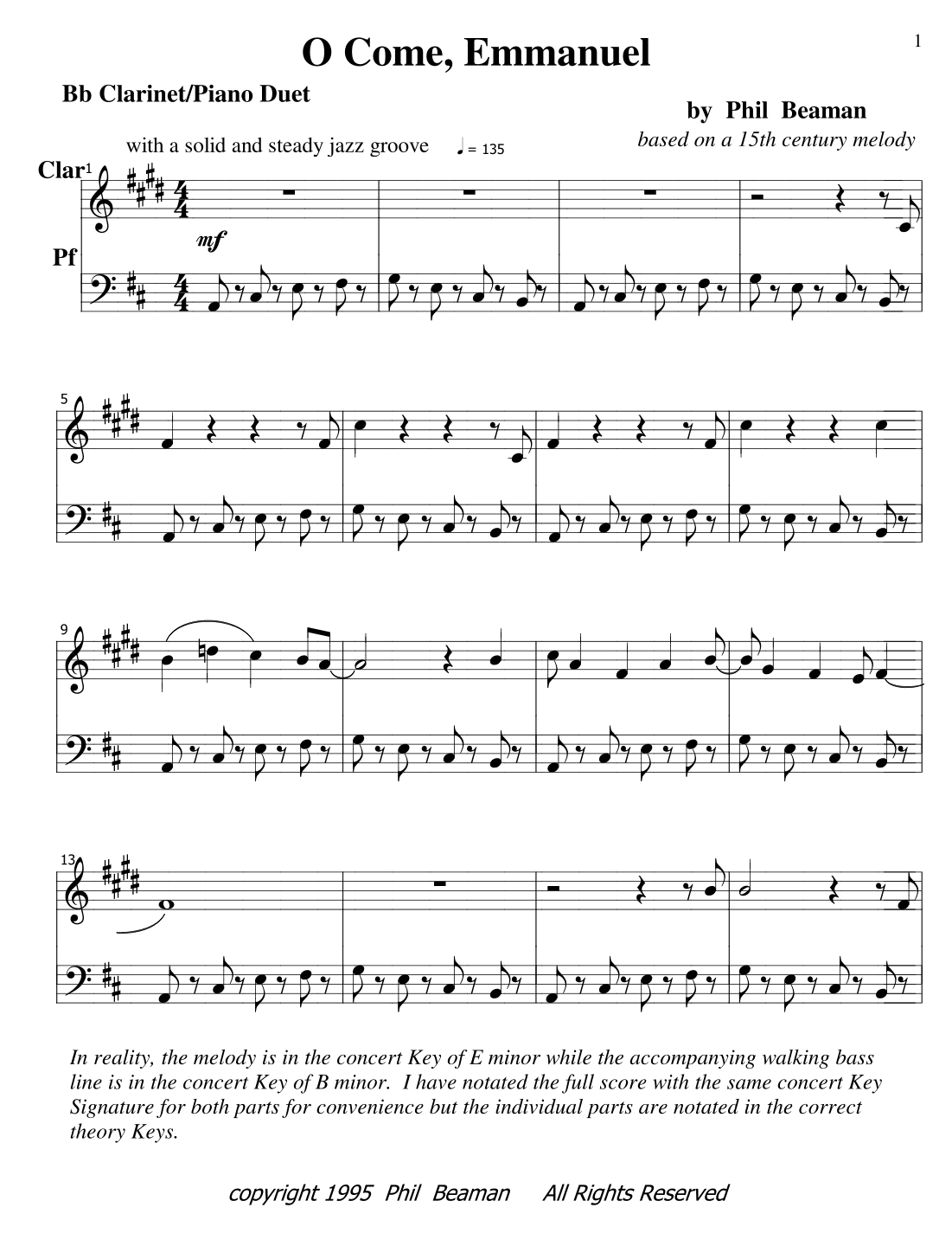 O Come, Emmanuel - jazz clarinet and piano