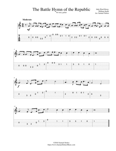 The Battle Hymn of the Republic - for easy guitar with TAB (arr. Samuel Stokes)