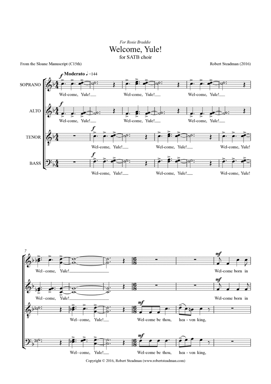 Welcome, Yule! (for unaccompanied SATB choir)